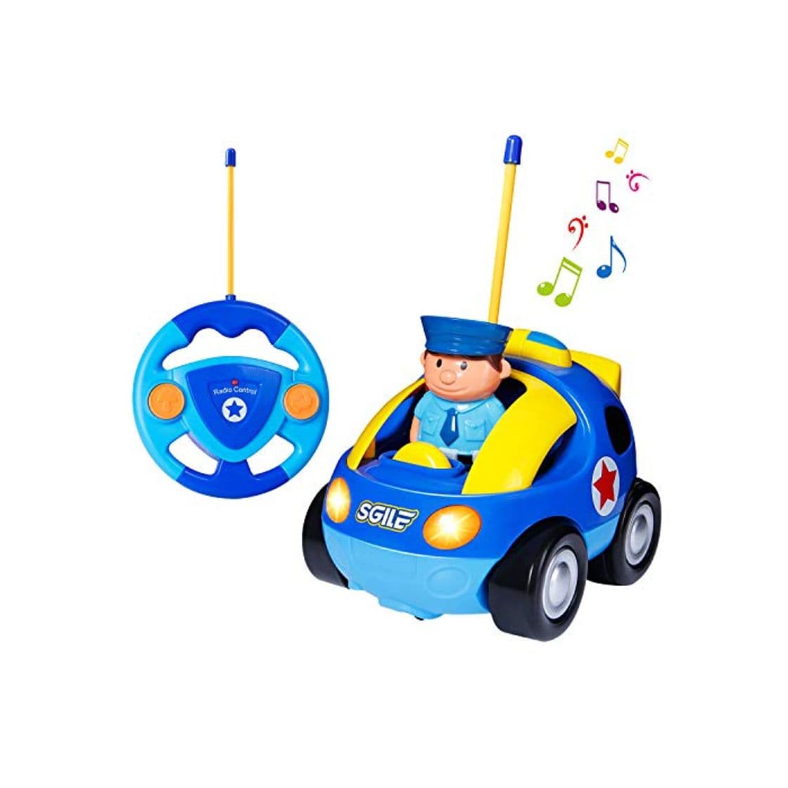 Producto SGILE Coche Teledirigido con Luces y Música, Coche Juguete Bebe de Cartoon,