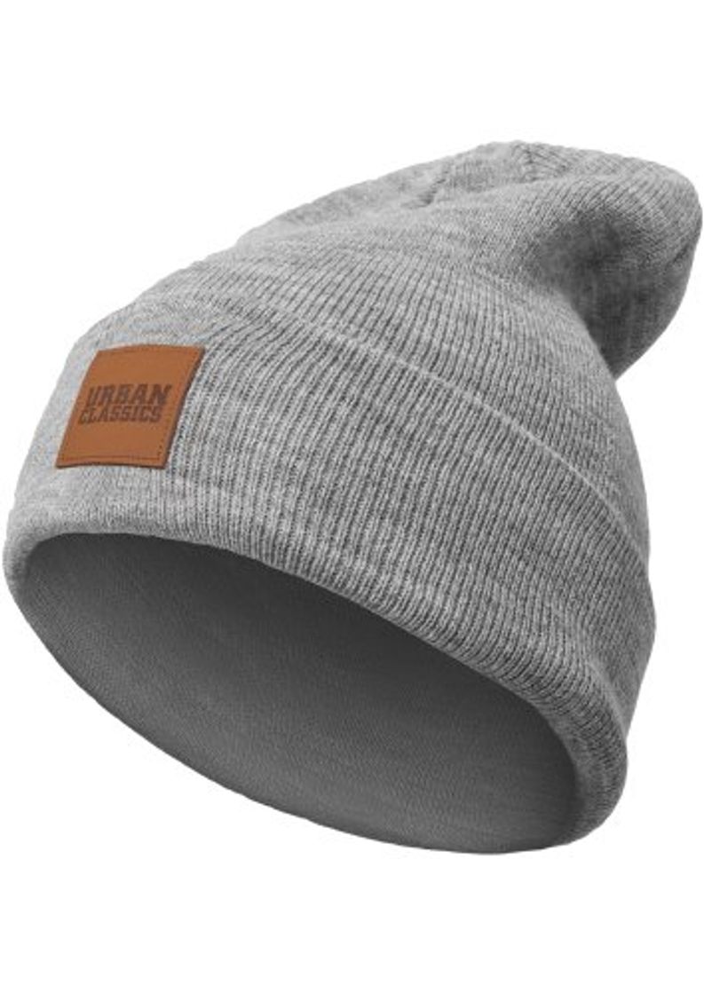 Moda Urban Classics Leatherpatch Long Beanie Gorro de Punto, Grau