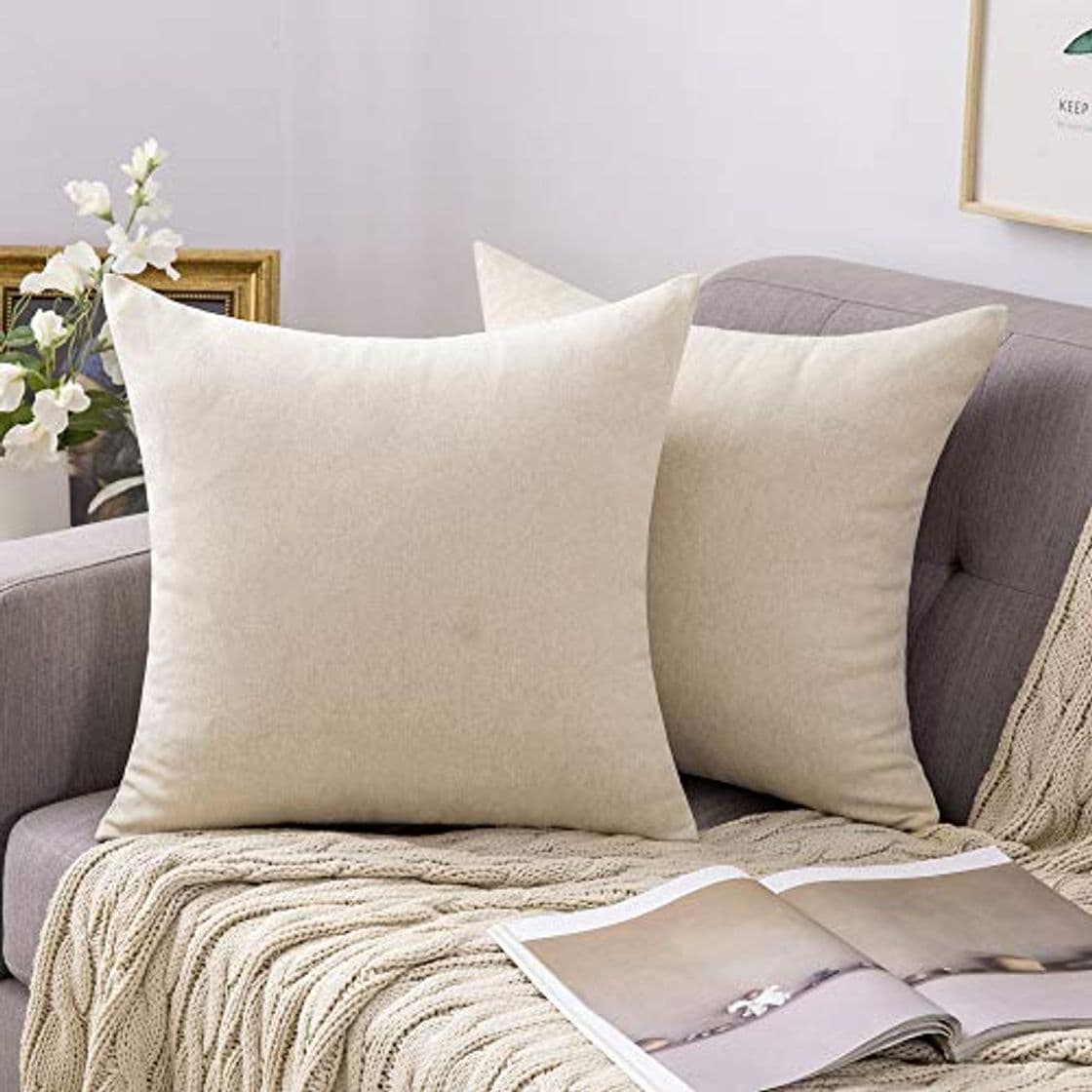 Producto MIULEE Fundas de Cojines Almohada Caso de la Cubierta del Amortiguador Decorativo Lino Duradero Decoración para Sofá Cama Coche Beige 18"x18" 45x45 cm 2 Piezas