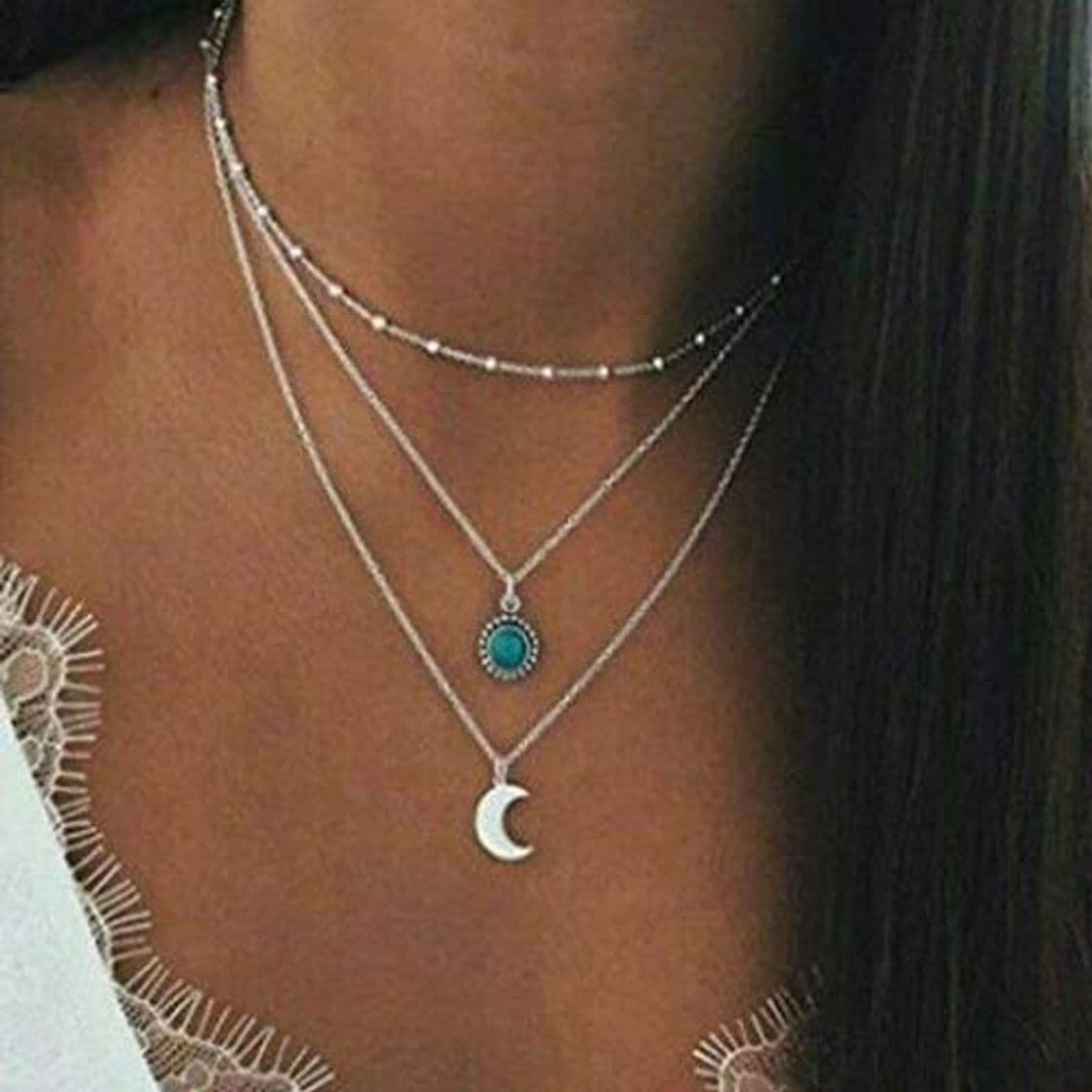 Fashion Flrora Boho Moon Collar con colgante de plata turquesa collares a la moda collar de la playa collar cadena de collar de verano joyería para mujeres y niñas