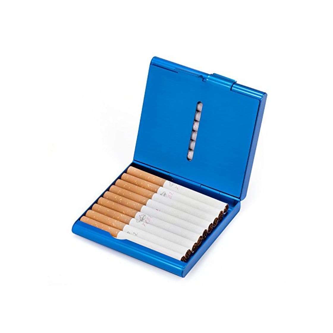 Product HBF Pitilleras para Hombre Caja De Cigarillo Metal Pitillera Cigarrillos Hombre para Introducir 20 Cigarrillo Azul