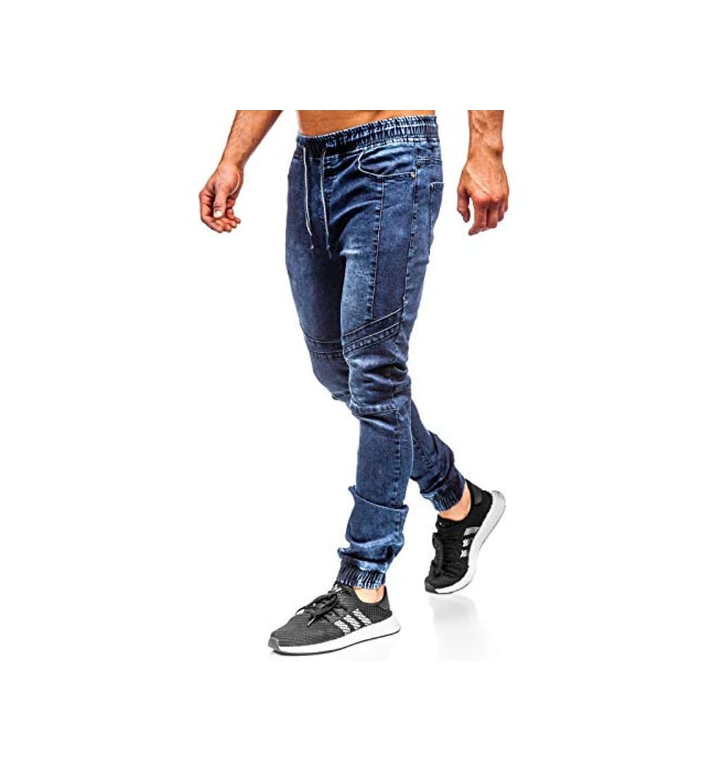 Fashion BOLF Hombre Pantalón Vequero Jogger Denim Pantalones de Algodón Estilo Urbano M