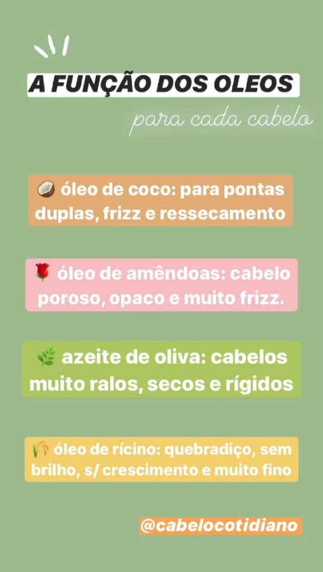 Moda Função dos óleos