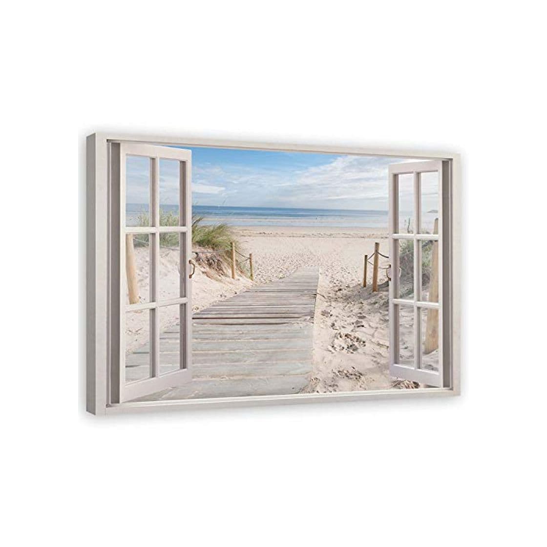 Product Feeby Cuadro de Pared XXL Playa Impresión Lienzo 3D Ventana Beige 120x80 cm