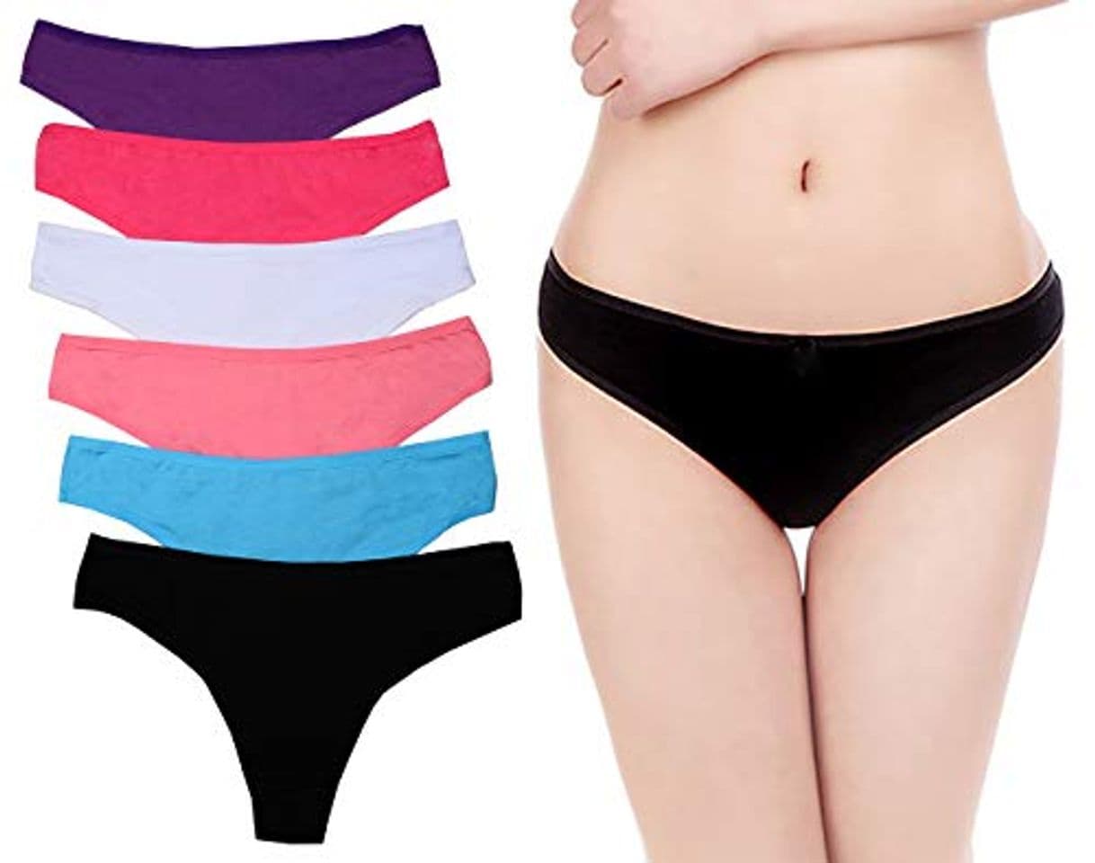 Moda ABClothing Pack de 6 Mujeres Sexy Tanga de algodón Tanga Tangas Tanga Ropa Interior Vary XL