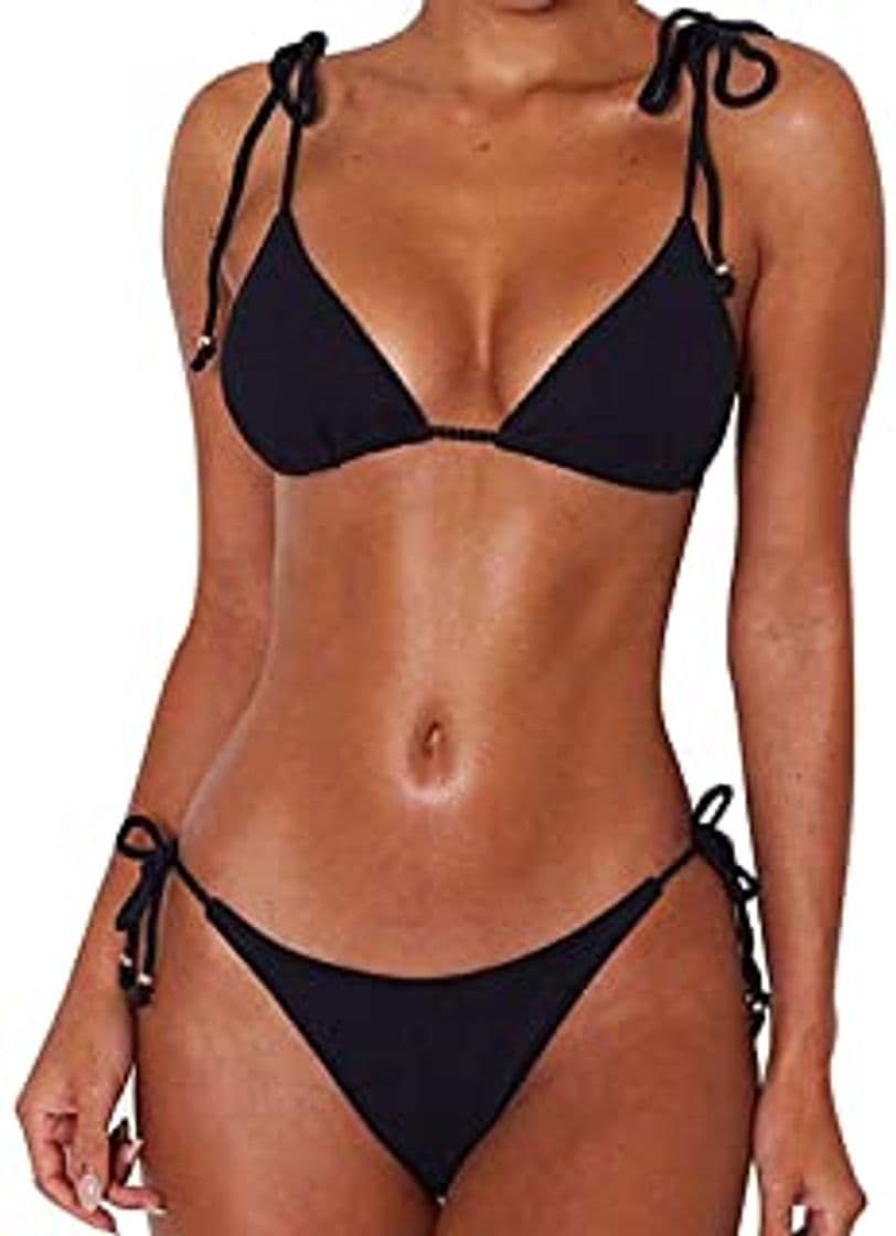 Product JFan Bikini de Lazo Acanalado para Mujer Traje de Baño Brasileño con Parte Inferior Descarada