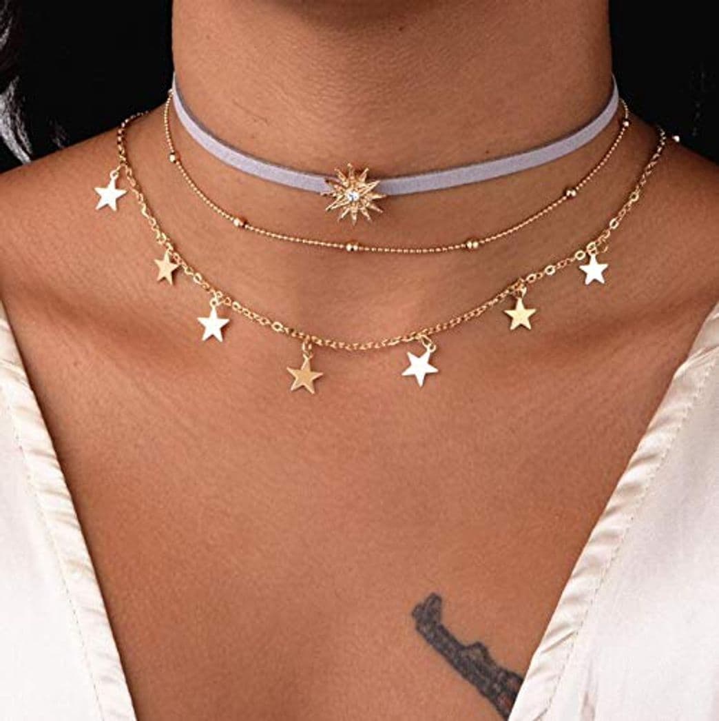 Product Jovono Fashion Multi – Collar de capa con estrella y sol Rhinestone