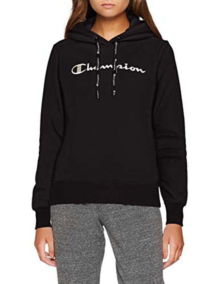 Moda Champion Allover Classic Logo para Mujer Sudadera con Capucha, Negro