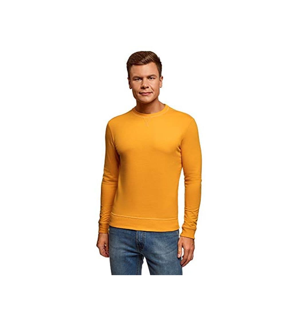 Moda oodji Ultra Hombre Suéter Básico de Algodón, Naranja, ES 44