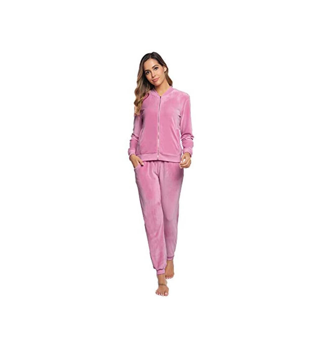 Moda Akalnny Chándal Conjunto Mujer de Terciopelo Informal Pijamas Trajes Chaquetas de Manga