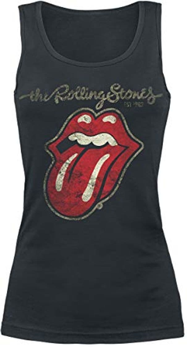 Moda Rolling Stones The Plastered Tongue Mujer Top Negro S