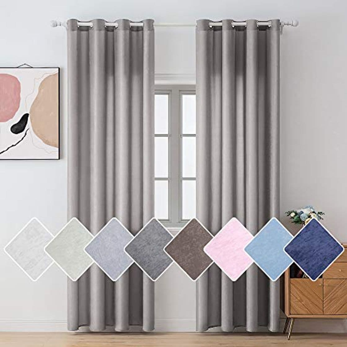 Producto MIULEE 2 Unidades Cortinas modernas para Ventana Super Suaves y Cómodas Decorativas para Casa Visillos Semitraslúcidos con 8 Anillas para Habitación Salón Cuarto Dormitorio 140*175cm Color Gris Oscuro