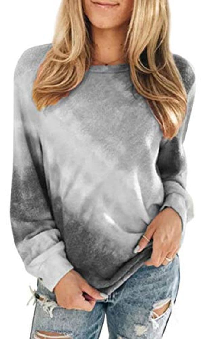 Moda heekpek Sudaderas Mujer Sweatshirt Casual Pullover Mujer Tie Dye Sudaderas sin Capucha Cuello Redondo Camiseta Manga Larga Mujer para Primavera Otoño e Invierno