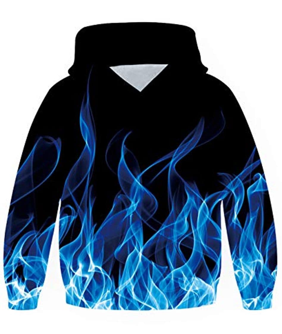 Moda Spreadhoodie Niño 3D Fuego Sudaderas con Capucha Adolescentes Azul Pull