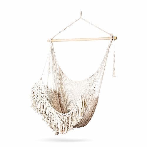 Product Holifine Silla Hamaca Colgante Tejida en Macramé para Jardin/Interior/Exterior con Travesaño