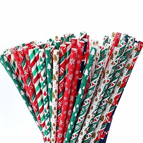 Producto 200 Piezas Pajitas de Bebida de Navidad Pajitas de Bebida de Papel