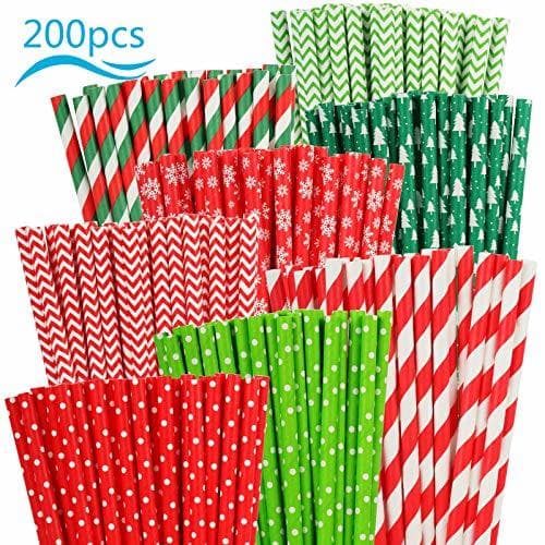 Elemento de la categoría hogar PATAZOK Pajitas de Papel para Fiestas 200PCS Paja Papel Biodegradabl Colores para