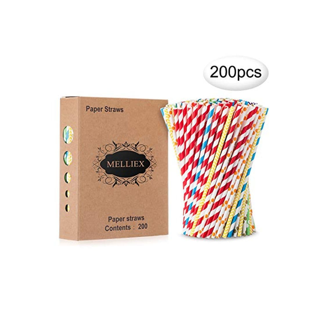 Product 200PCS Pajitas de papel biodegradables Pajitas de papel de colores Pajitas desechables