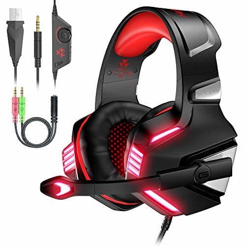 Electrónica VersionTECH. Auriculares Gaming Cascos PS4 con Micrófono Plegable, Sonido Envolvente, Luz LED,