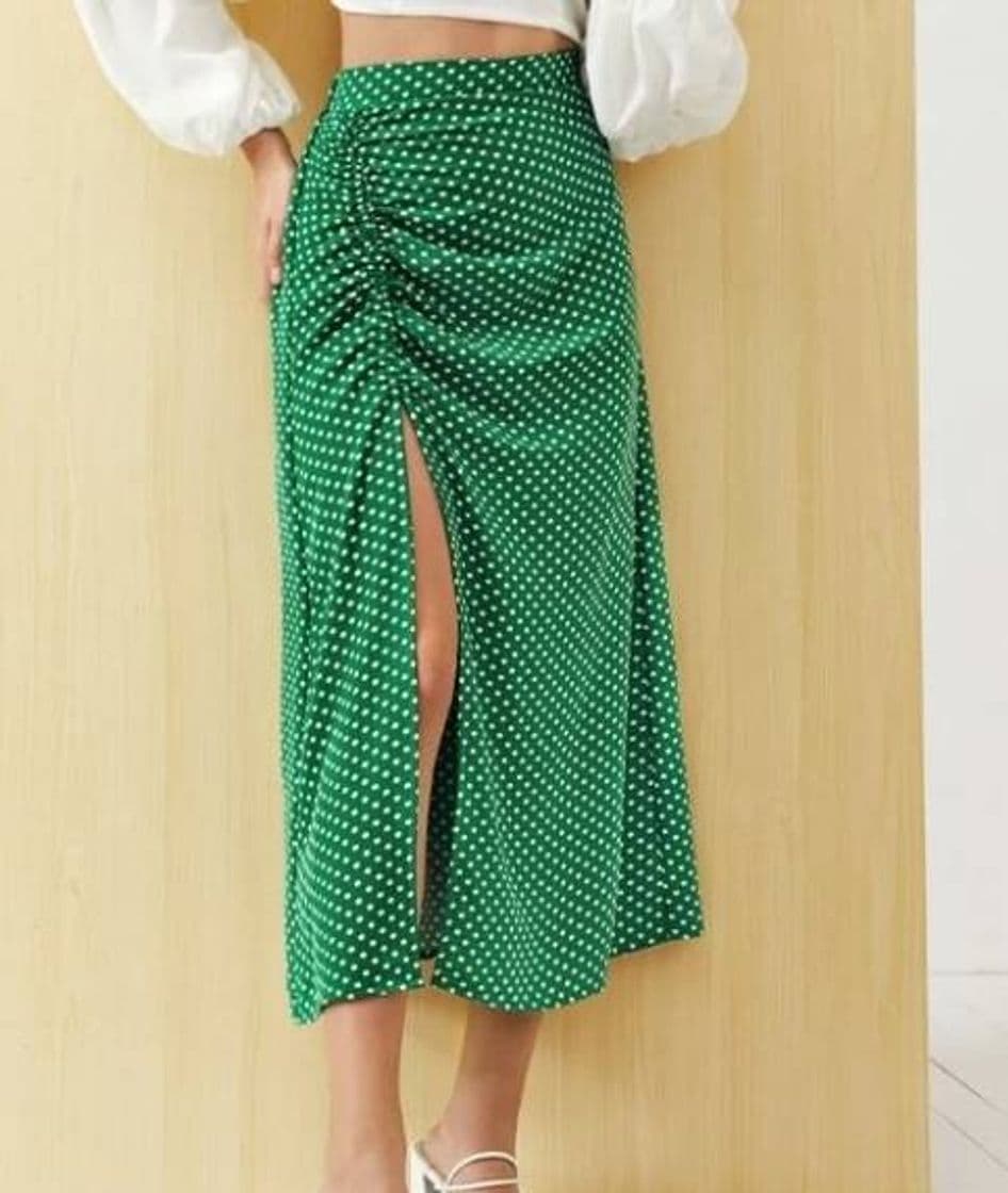 Moda Falda verde lunares