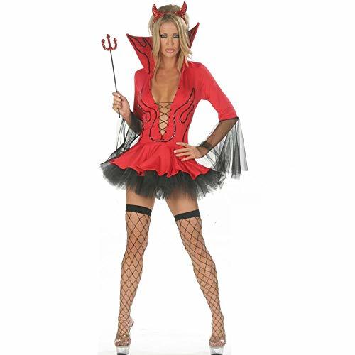 Fashion fagginakss Disfraz de Diablo Mujer Cosplay Traje 3pcs Contiene Mini Vestido