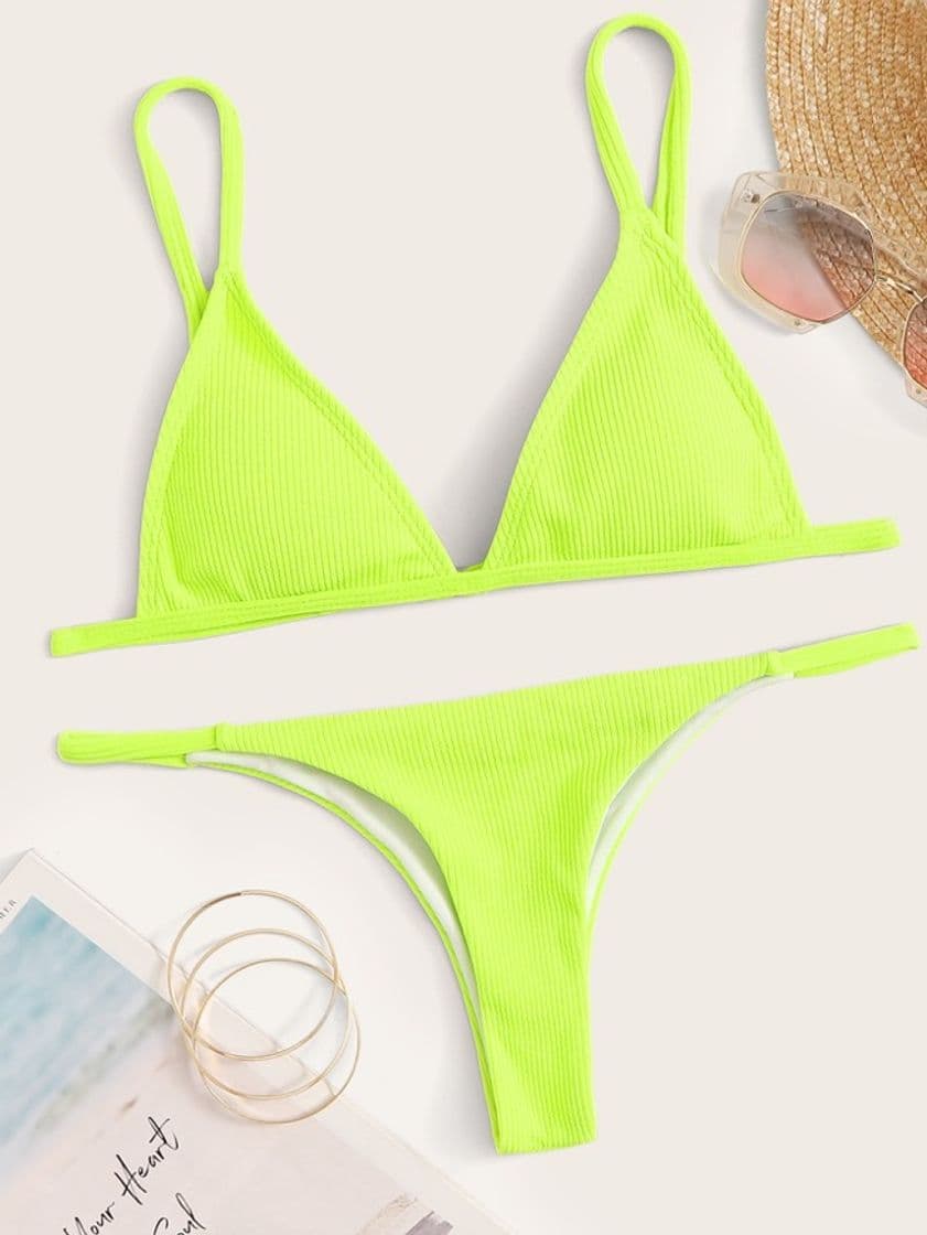 Product Set De Bikini Triángulo De Canalé De Color Neón 