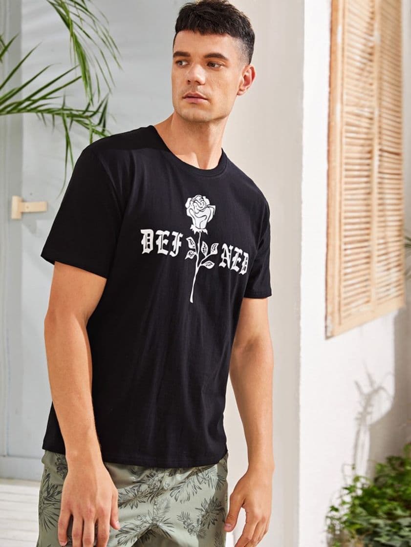 Fashion Tops de hombres Floral Negro Casual