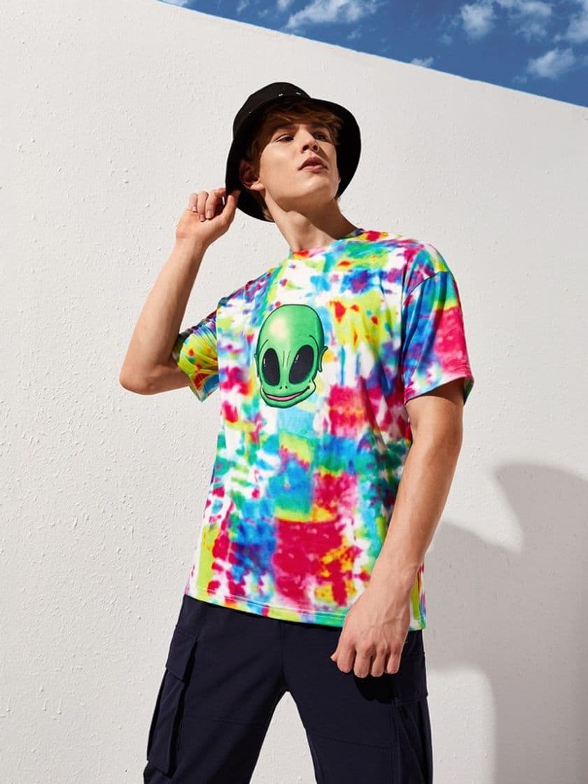 Fashion SHEIN Camiseta de tie dye con estampado de extraterrestre