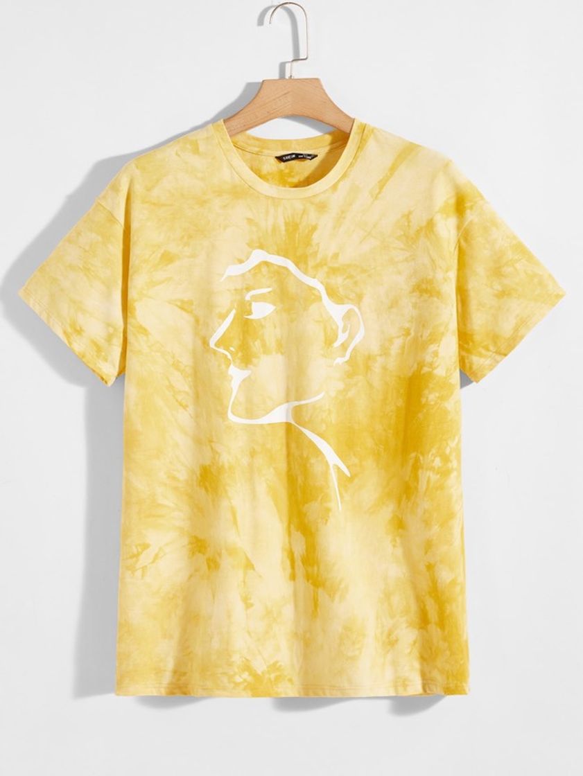 Fashion SHEIN Camiseta de tie dye con estampado de figura 