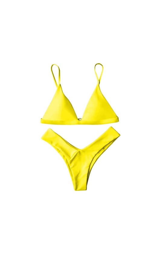 Producto ZAFUL Mujer Sólido Tanga Corte Alto Bikini Conjuntos