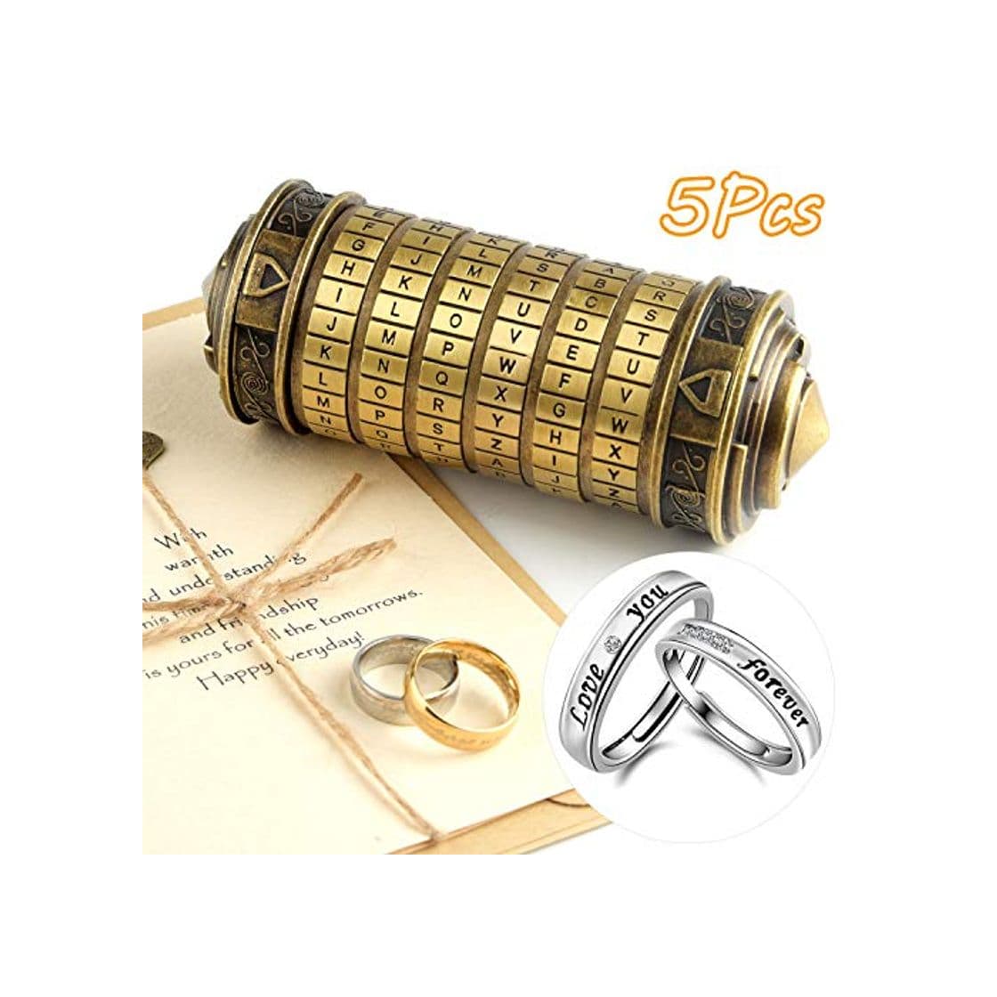 Producto TUPARKA 5Pcs Da Vinci Code Mini Cryptex Valentine's Day Regalos de cumpleaños románticos creativos interesantes para Ella （Bronce）