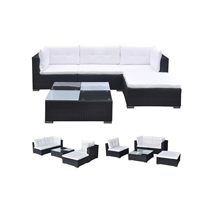 Producto vidaXL Juego de Muebles de Jardín 17 Piezas Poli Ratan Negro Sofás