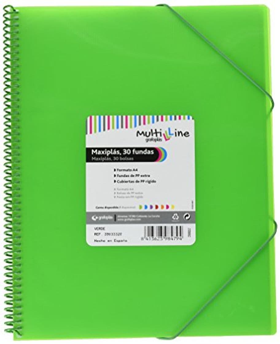 Product Grafoplás 39833320 － Carpeta fundas A4 de espiral － Color verde y