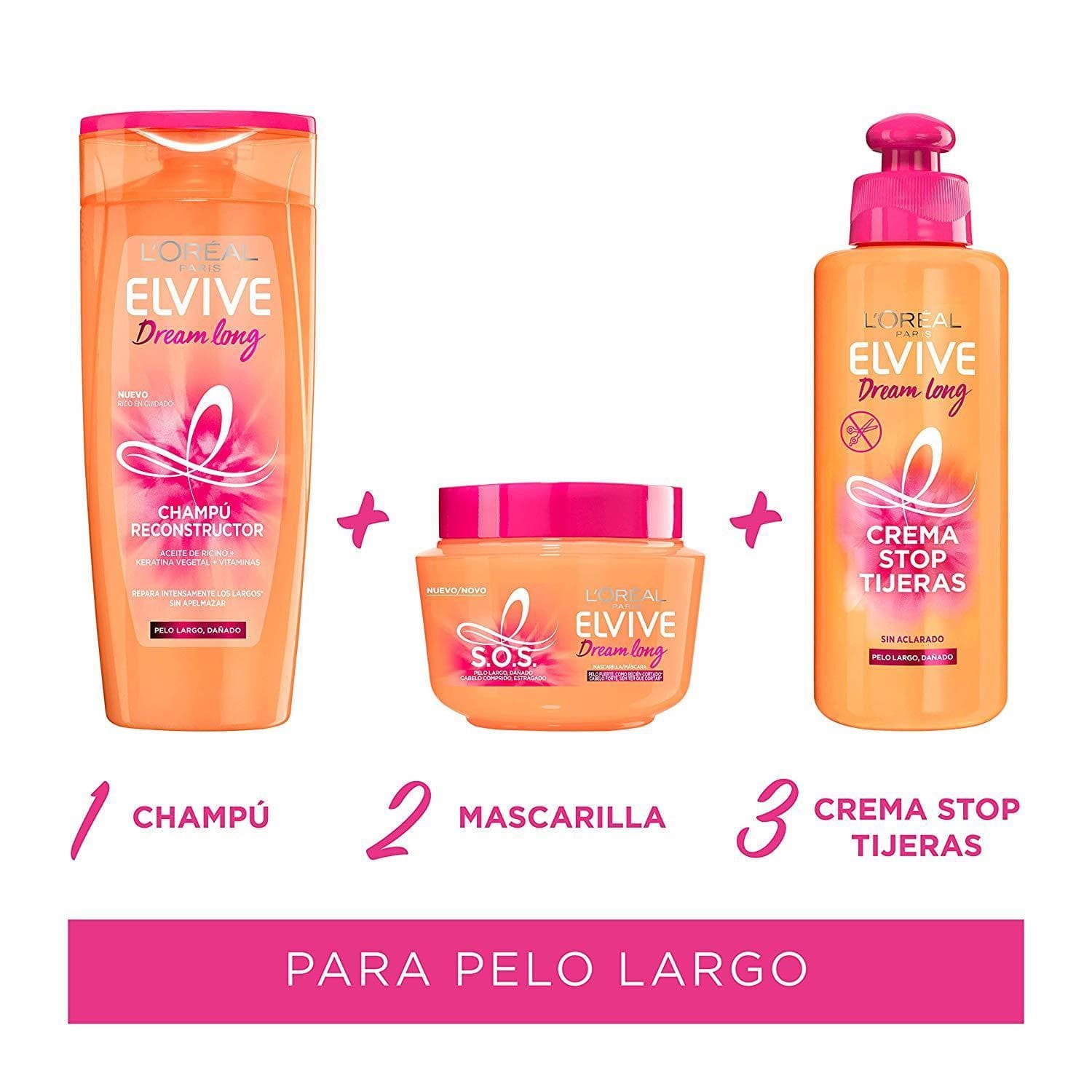 Belleza L'Oréal Paris Elvive Dream Long Champú Reconstructor - 3 Recipientes de 370