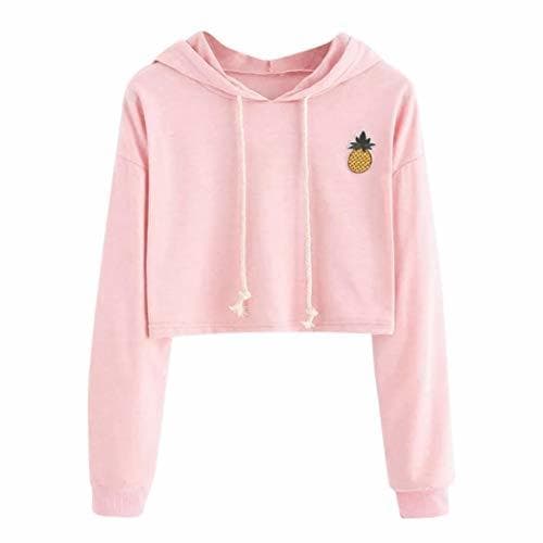 Fashion Sudaderas Cortas Chica Fossen Piña de Apliques Sudaderas con Capucha de Manga