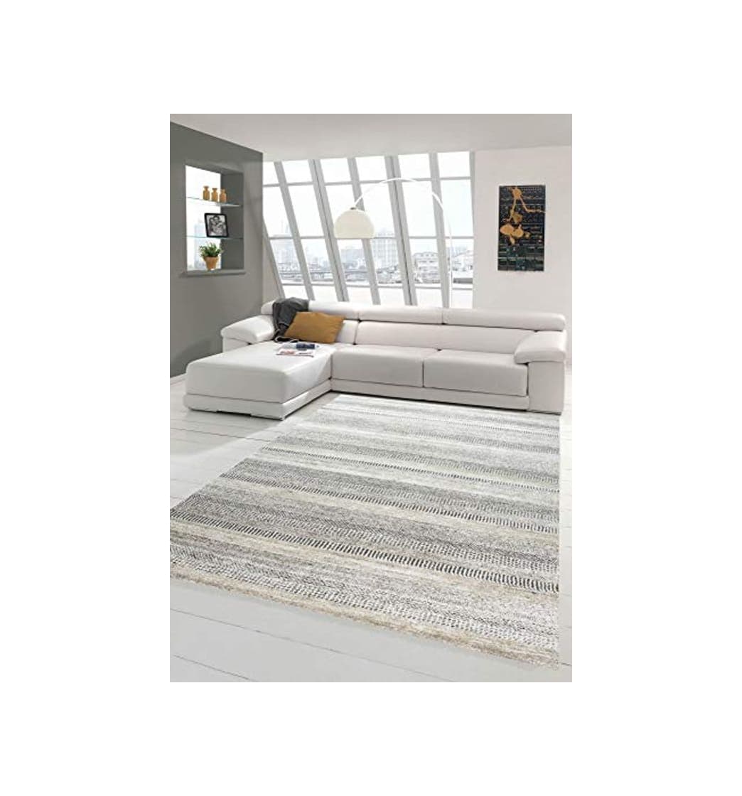 Producto Merinos Alfombra Corta de diseño de Alfombra con Rayas en Beige Größe 120x170 cm