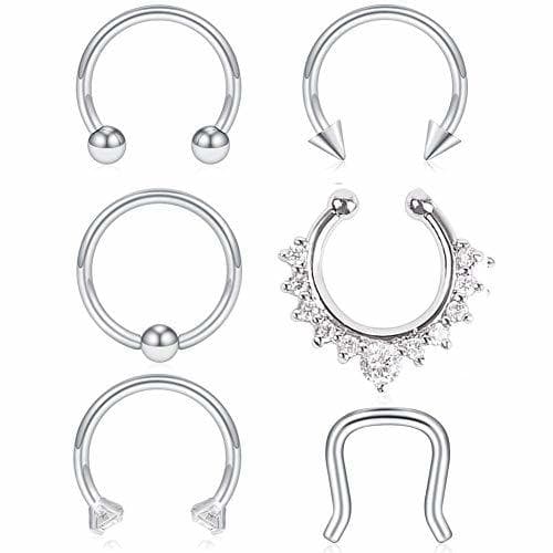 Place Acefun 6PCS 16G 316L Stainless Steel Septum Hoop Nose Ring Horseshoe Rings