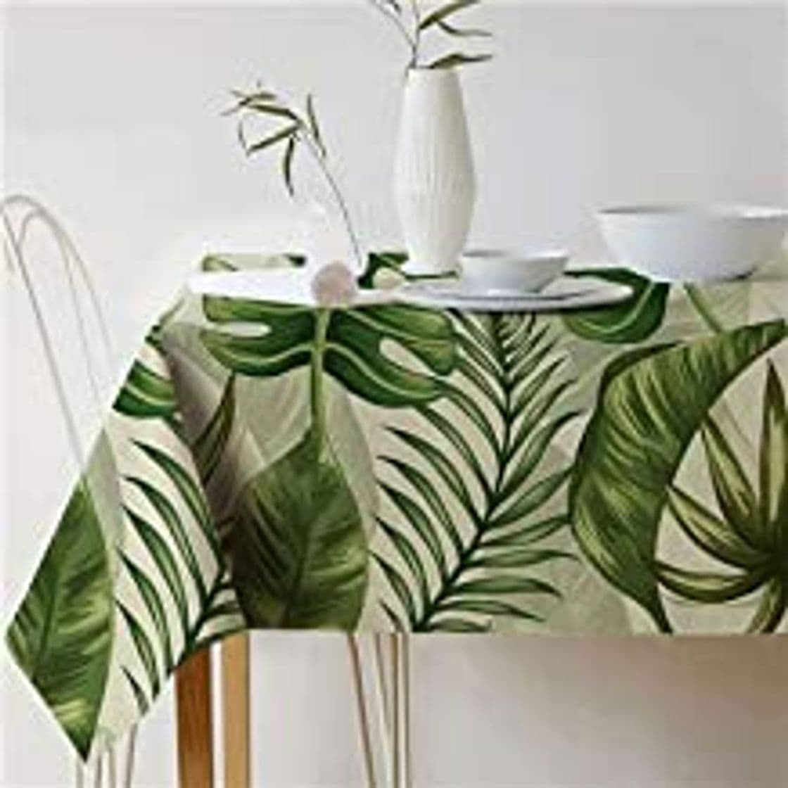 Producto Mantel de vinilo con hojas de palmeras verdes, adecuado para hasta ocho