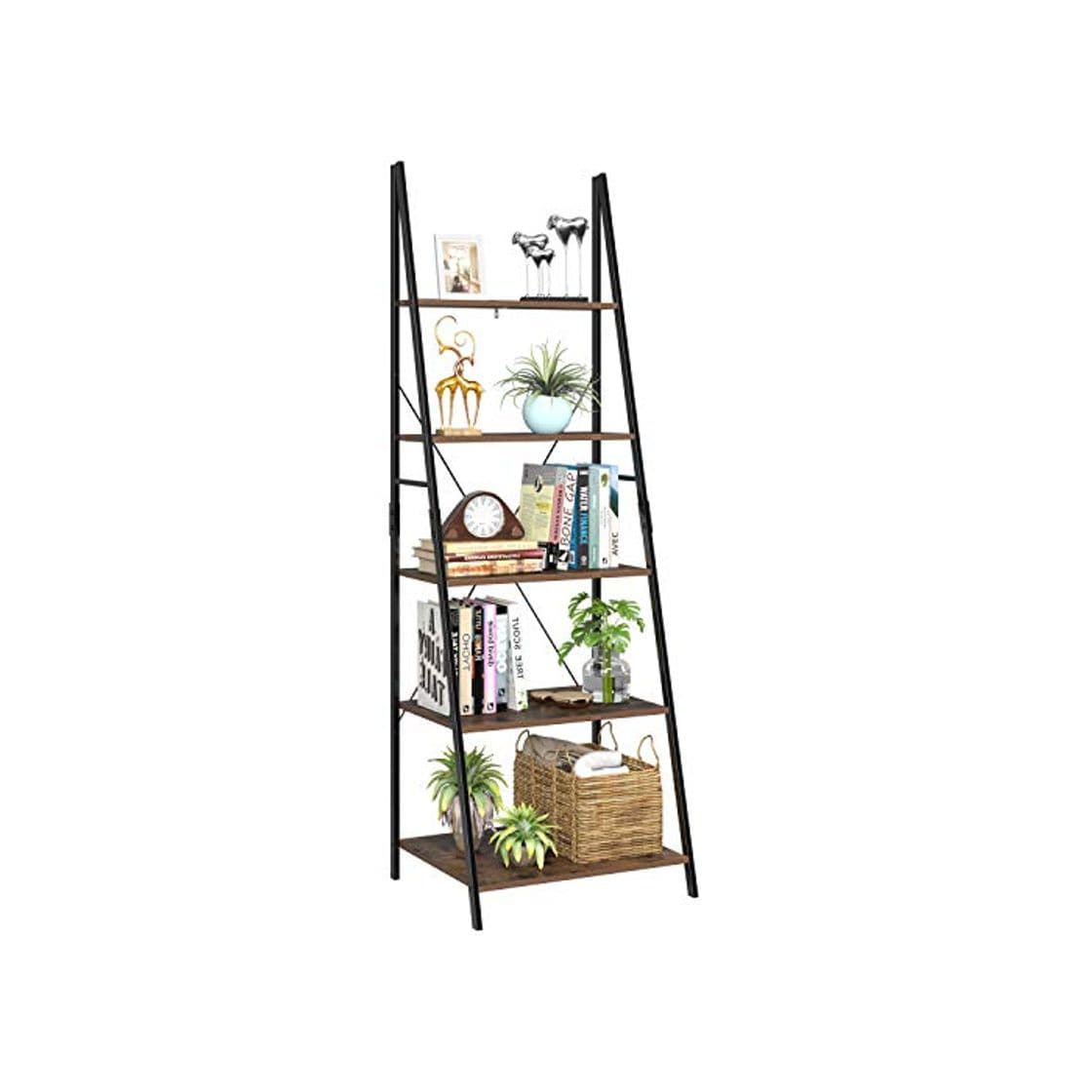 Product Homfa Estantería Escalera Librería de Pared Estantería Metálica para Salón Terraza Dormitorio con 5 Niveles Vintage y Negro 60x50x180cm