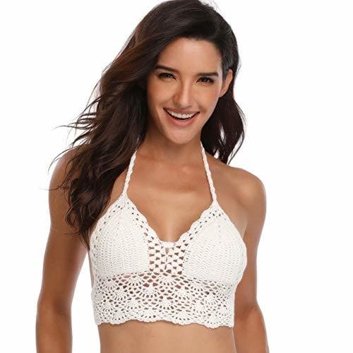 Product RENNICOCO Top de Bikini de Punto de Crochet para Mujer Cuello de