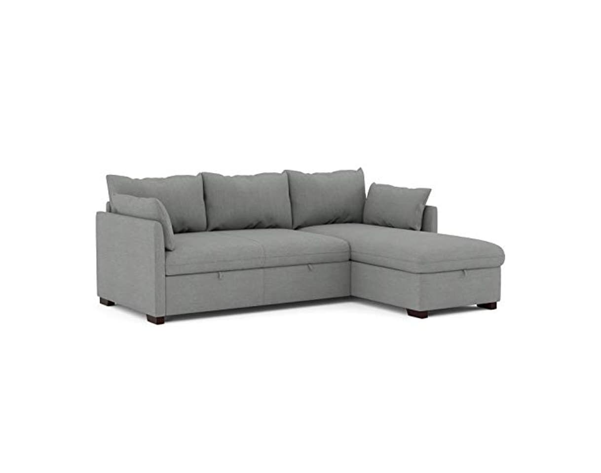 Product Confort24 Orlando Hogar Sofá Cama 3 Plazas Chaise Longue Esquinero Reversible Izquierda o Derecha con Arcón Tapizado Tela Gris Sofá de Salon Decoración de Hogar Cojines y Tapicería 221 x 162 x 90