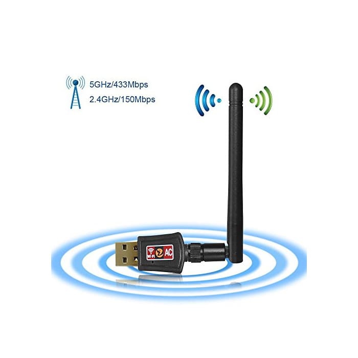 Electrónica Zoweetek® WiFi Adaptador Receptor WiFi USB inalámbrico Dual Band AC600 WiFi 2.4GHz