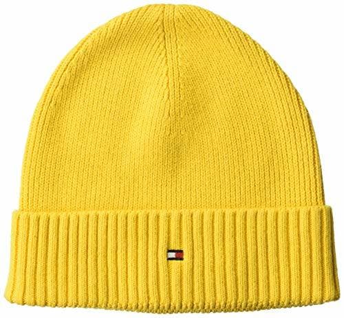 Moda Tommy Hilfiger Pima Cotton Beanie Gorro de Punto, Amarillo