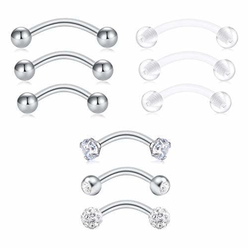 Moda Zolure 16G Piercing Ceja Anillo Curvados Barbell Piercing Oreja Rook Helix Tragus