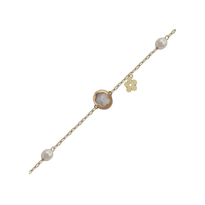 Moda Minoplata Pulsera Flor de Oro 18 KL. y Nácar con Perlas una