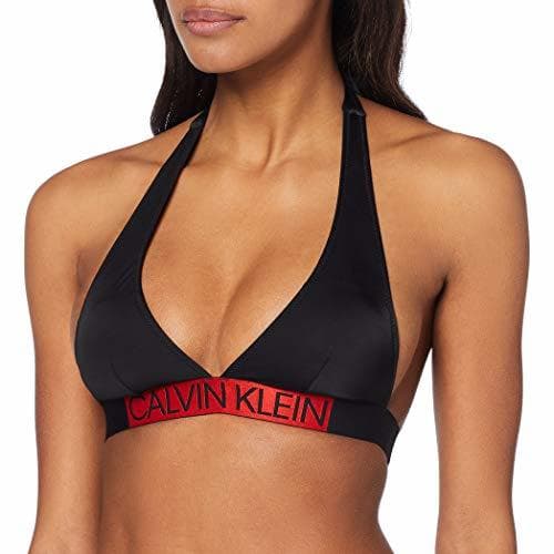 Moda Calvin Klein Plunge Triangle-rp Parte de Arriba de Bikini, Negro