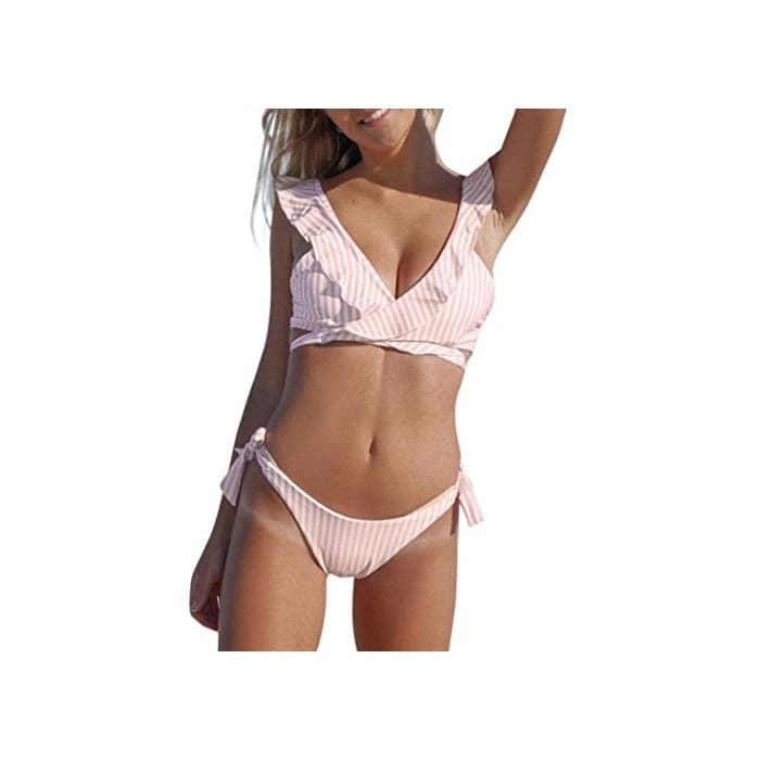 Producto LuckyGirls Bikini Mujer Verano Volantes Rayas Cruzado Bandage Traje de Baño Swimwear