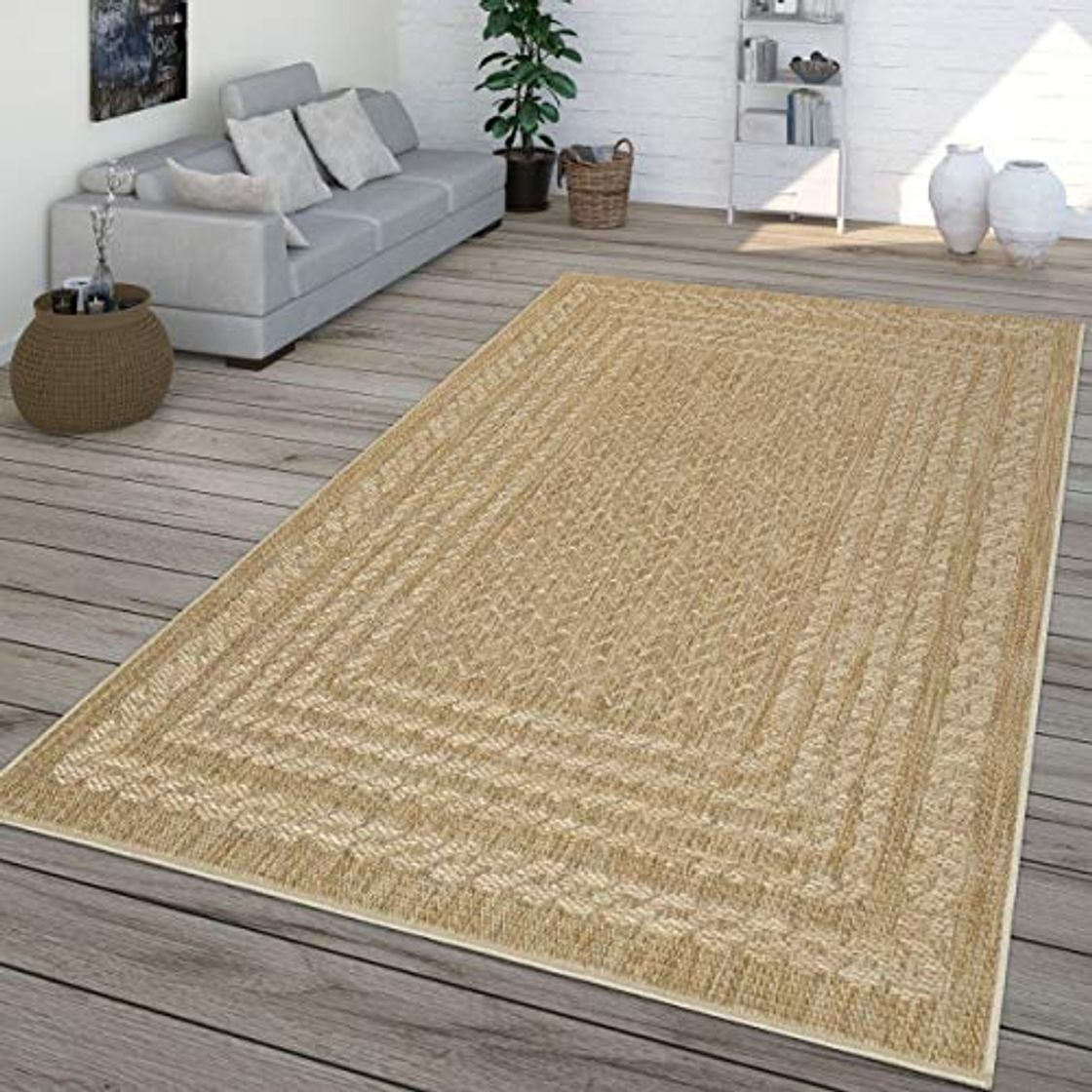 Producto Alfombra para Interior Y Exterior Tejido Plano Diseño Escandinavo Efecto Sisal Beige,