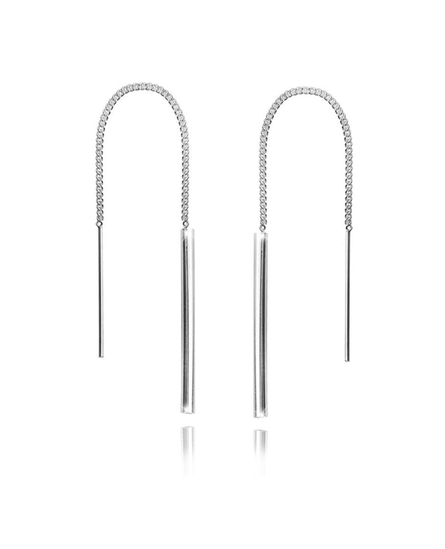 Moda pendientes largos de plata 