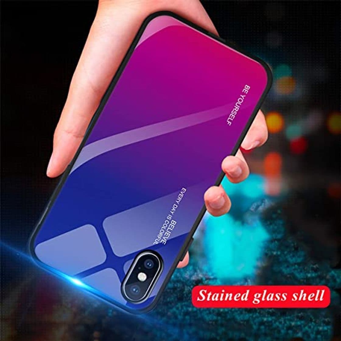 Product Hexcbay Funda iPhone X/XR, Estuche para teléfono de Vidrio Templado 9H con